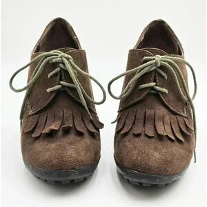 Y2K Tahari Women's Size 6 Temple Brown Oxford Lace-up Fringe Heel Booties